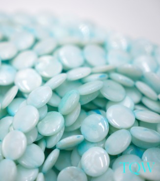 Coin Beads - White with Blue Tint Pearlescent Shell Beads - 11 mm - 06-03-05