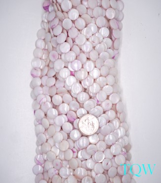 Coin Beads - White with Purple Tint Pearlescent Shell Beads - 11 mm - 06-03-06