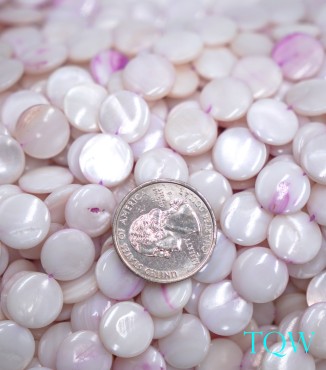 Coin Beads - White with Purple Tint Pearlescent Shell Beads - 11 mm - 06-03-06