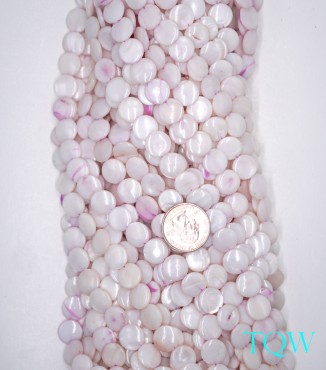 Coin Beads - White with Purple Tint Pearlescent Shell Beads - 11 mm - 06-03-06