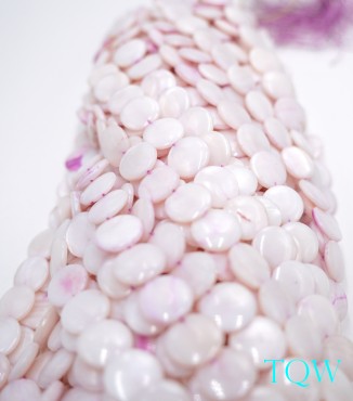 Coin Beads - White with Purple Tint Pearlescent Shell Beads - 11 mm - 06-03-06