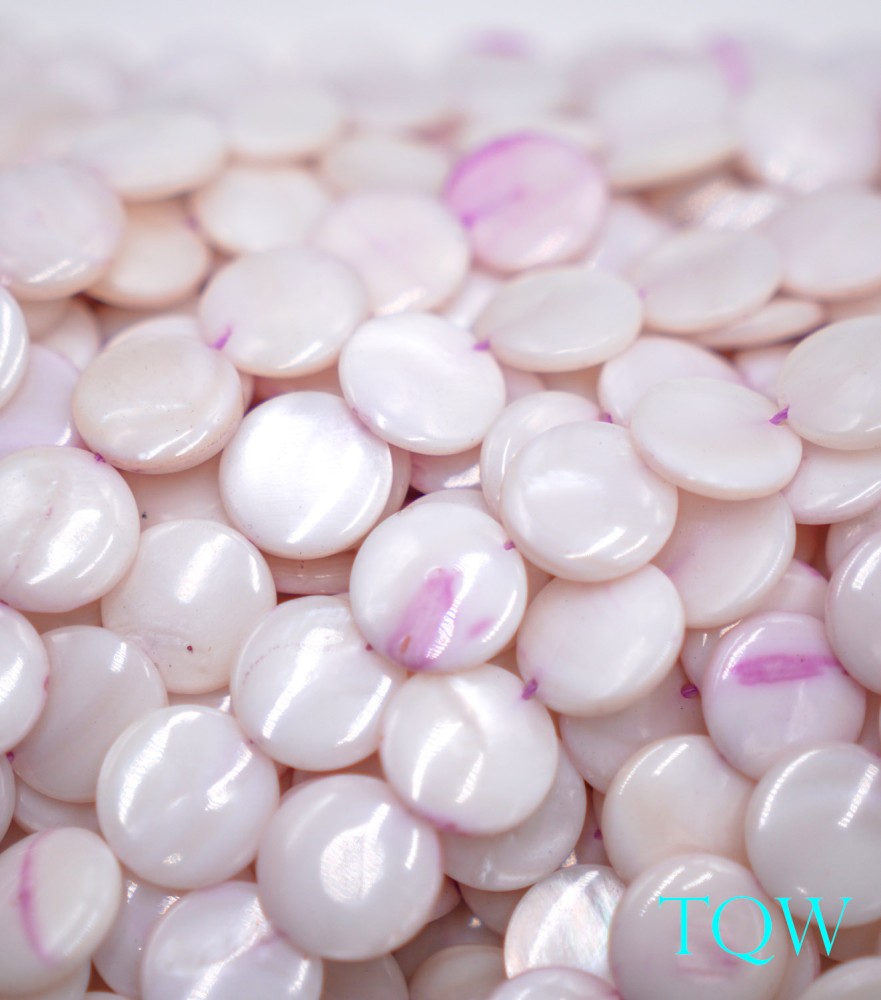 Coin Beads - White with Purple Tint Pearlescent Shell Beads - 11 mm - 06-03-06